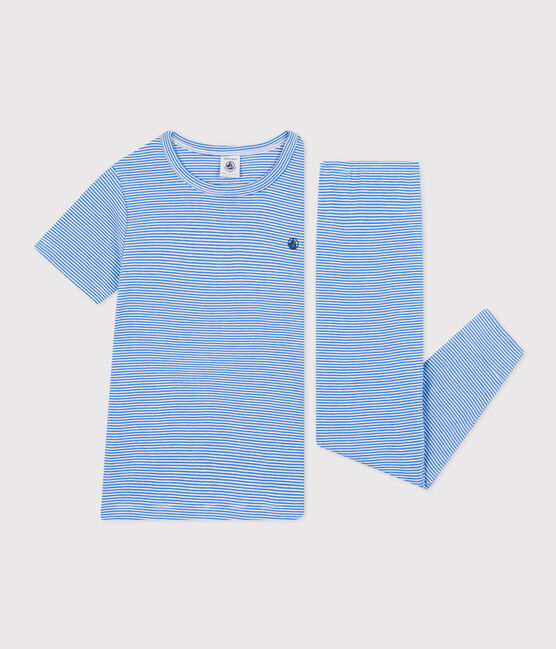 Pijama infantil de algodón a rayas DELPHINIUM/ MARSHMALLOW