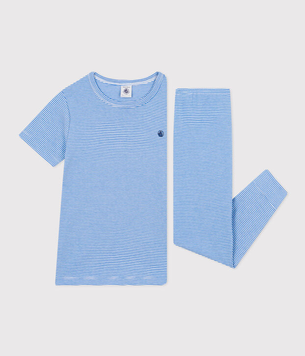 Pijama infantil de algod&oacute;n a rayas azul/blanco