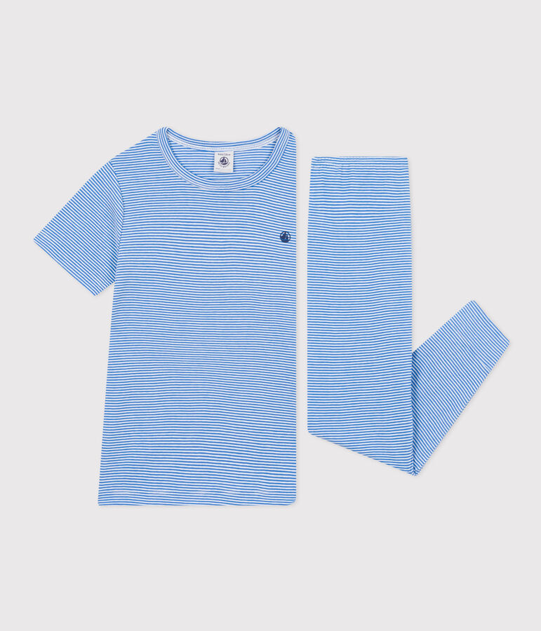 Pijama infantil de algod&oacute;n a rayas azul/blanco