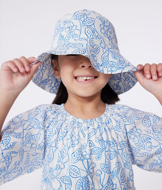 Capeline enfant fille en popeline imprimé azul MARSHMALLOW/ PORCELANA
