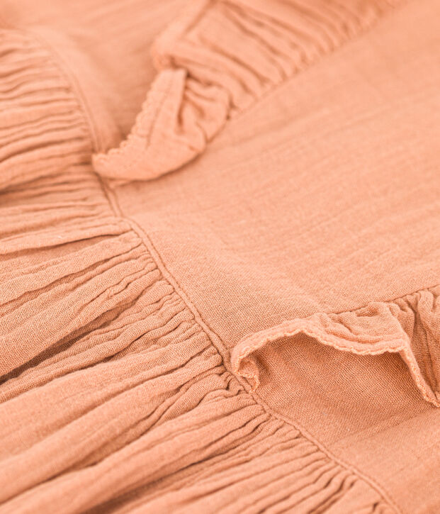 Vestido de manga corta de gasa de algod&oacute;n liso para ni&ntilde;a rosa