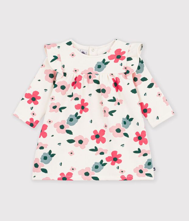 Vestido de algod&oacute;n de manga larga con estampado de flores para beb&eacute; crudo/multicolor