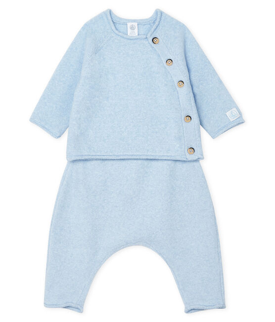Conjunto de dos piezas para bebé niño, lana merinos y poliéster azul TOUDOU