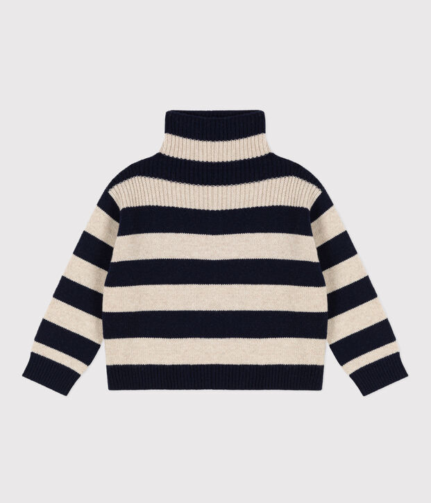 Jersey de punto tricotado de lana y algod&oacute;n para ni&ntilde;o azul/crudo