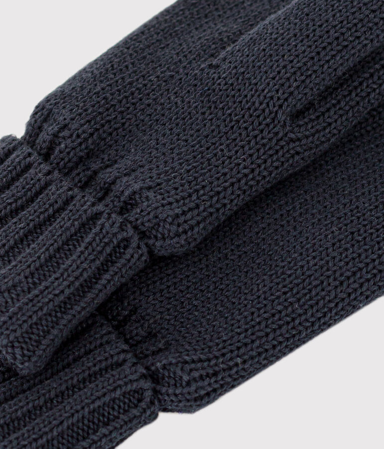 Manoplas infantiles lisas de punto tricotado con forro polar azul