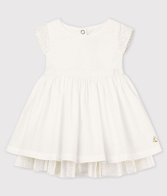 Vestido de celebración de popelina y tul de bebé niña blanco ECUME
