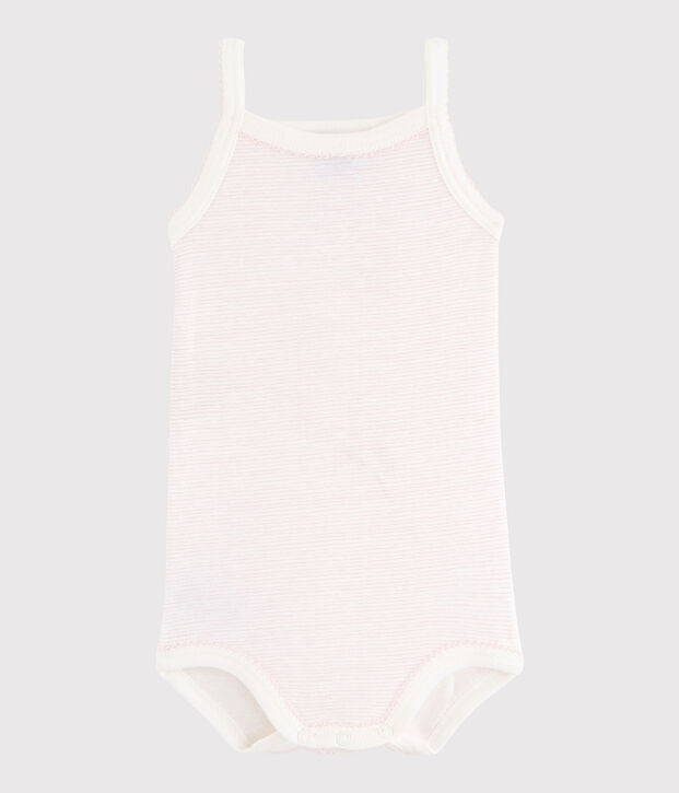 Bodi de tirantes de beb&eacute; de ni&ntilde;a blanco/rosa