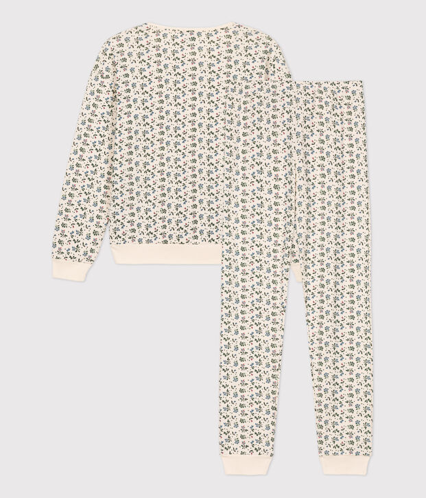 Pijama de algod&oacute;n de mujer crudo/azul/multicolor