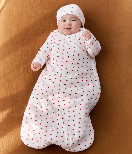 Saco de terciopelo para bebé con estampado de corazones TOG 3 blanco MARSHMALLOW/rojo TERKUIT