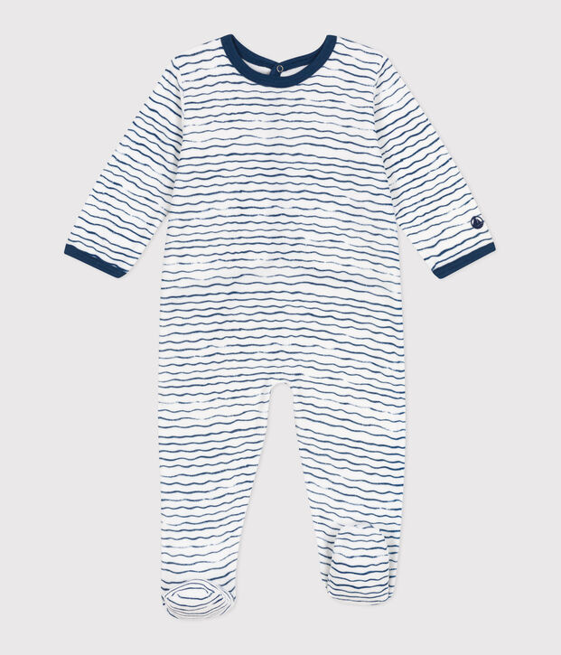 Pelele de terciopelo para beb&eacute; blanco/azul