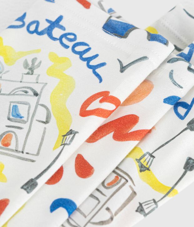 Leggings infantiles de algod&oacute;n estampado blanco/multicolor