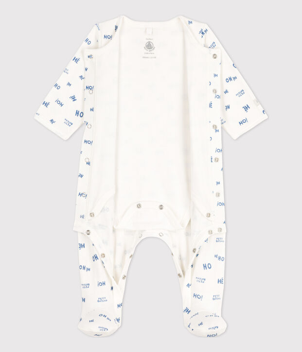 Bodyjama de t&uacute;bico para beb&eacute; blanco/azul