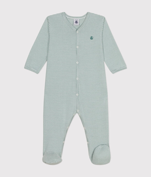 Pijama de algod&oacute;n a rayas para beb&eacute; verde/blanco
