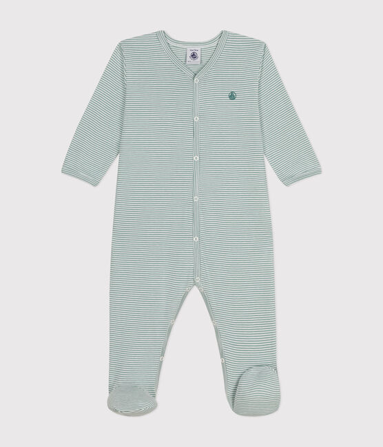 Pijama de algodón a rayas para bebé azul PAUL/blanco MARSHMALLOW