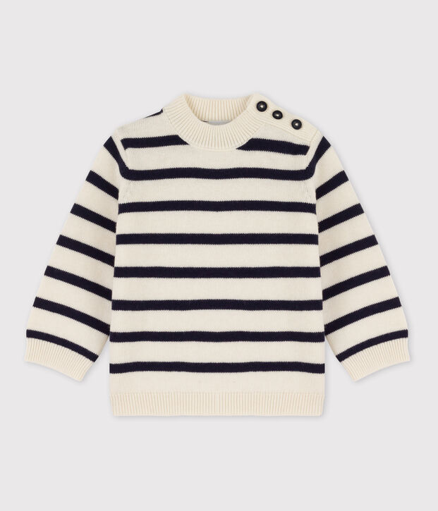 Jersey de lana y algod&oacute;n con rayas marineras para beb&eacute; blanco/azul