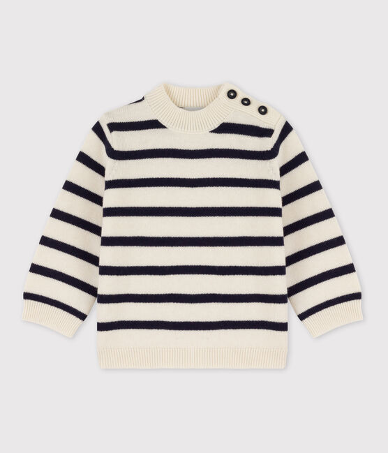 Jersey de lana y algodón con rayas marineras para bebé blanco MARSHMALLOW/azul SMOKING