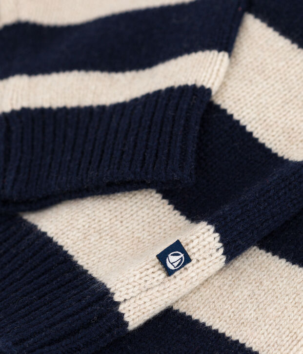 Jersey de punto tricotado de lana y algod&oacute;n para ni&ntilde;o azul/crudo
