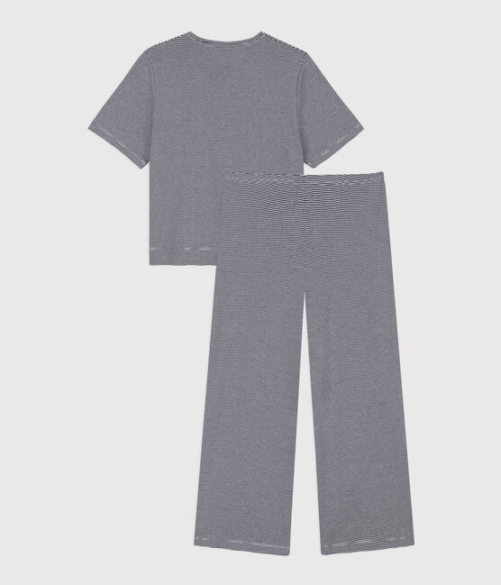 Pijama milrayas de algodón de mujer azul SMOKING/blanco MARSHMALLOW