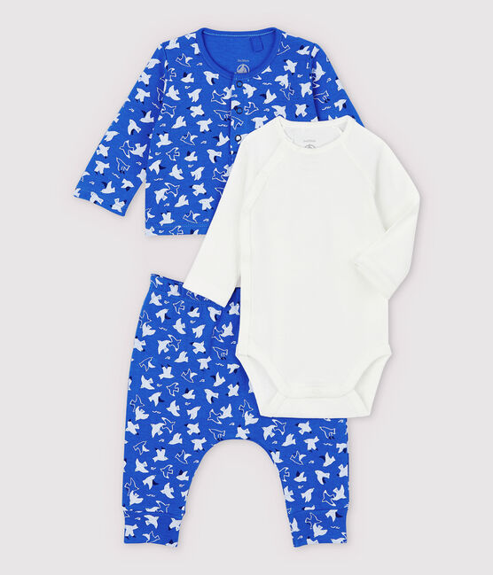 Conjunto de 3 prendas azules de bebé de algodón ecológico azul COOL/crudo MULTICO