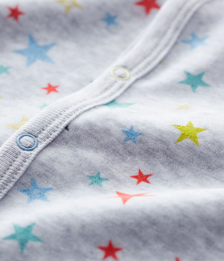 Pijama enterizo gris jaspeado con estrellas de terciopelo de beb&eacute; ni&ntilde;a gris/multicolor