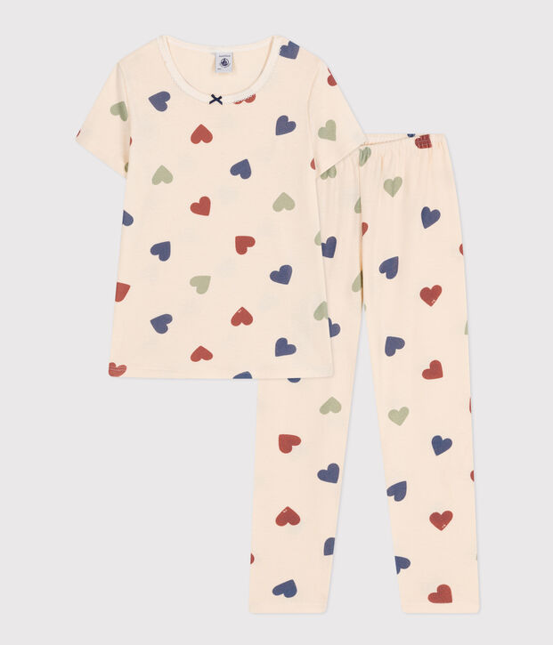 Pijama infantil de algod&oacute;n con estampado de coraz&oacute;n crudo/multicolor