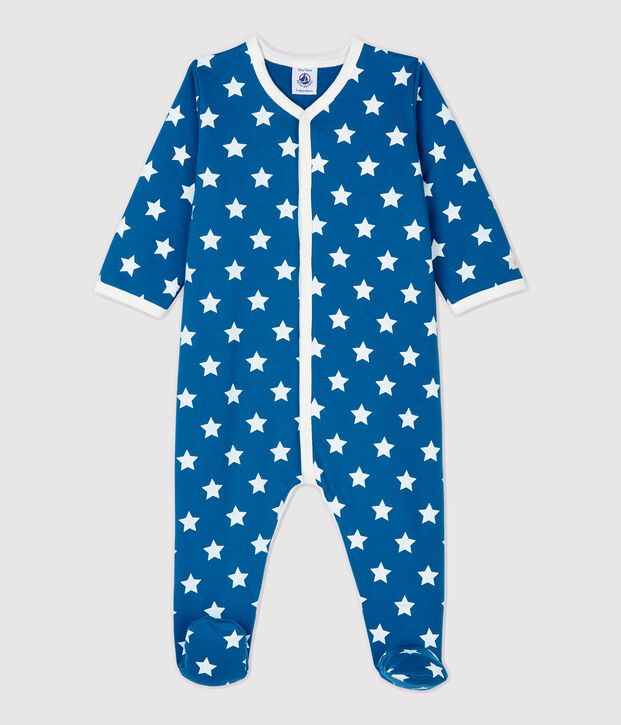 Pelele de beb&eacute; con estampado de estrellas de mulet&oacute;n de algod&oacute;n org&aacute;nico azul/blanco