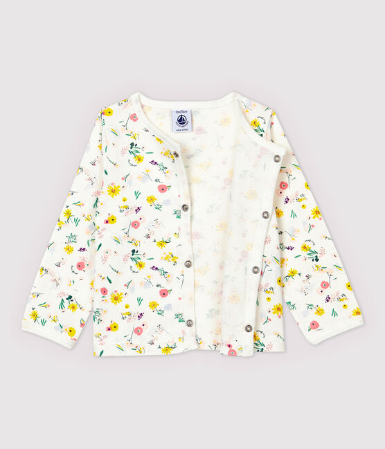 Cárdigan de algodón para bebé niña. blanco MARSHMALLOW/blanco MULTICO