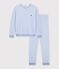Pijama de rizo de algod&oacute;n a rayas para mujer azul/crudo