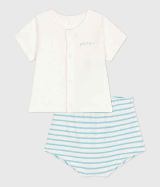 Conjunto de dos piezas de algodón con parte inferior a rayas para recién nacido azul MARSHMALLOW/ AQUATIC