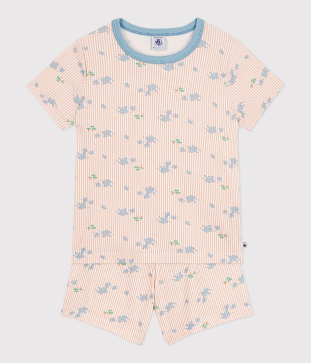 Pijama corto infantil de algod&oacute;n con estampado de elefantes blanco/multicolor