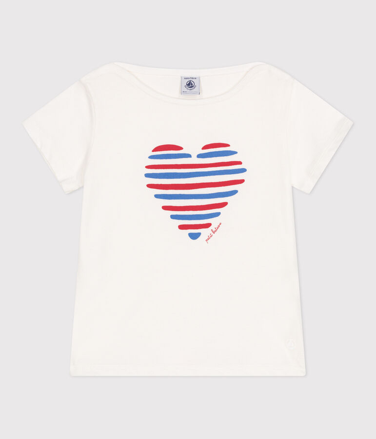 Camiseta infantil de manga corta de algod&oacute;n con coraz&oacute;n blanco