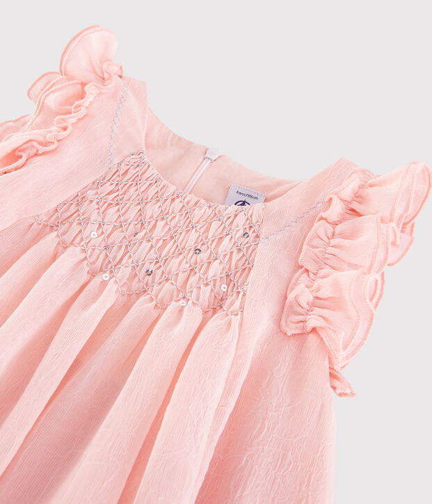 Vestido de celebraci&oacute;n de crep&eacute; de ni&ntilde;a rosa