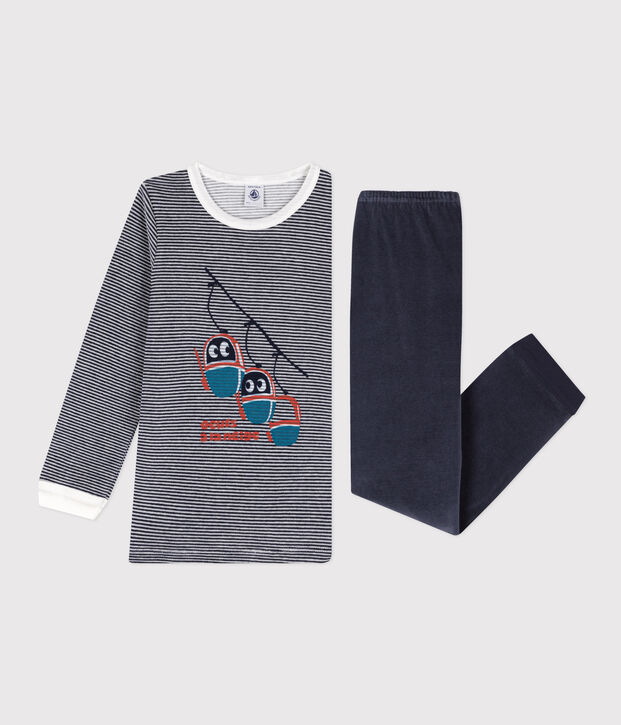 Pijama de terciopelo para ni&ntilde;o/ni&ntilde;a azul/blanco