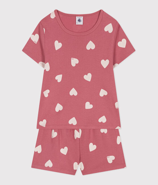 Pijama corto infantil de algodón con corazones rosa ROSEWOOD/ MARSHMALLOW