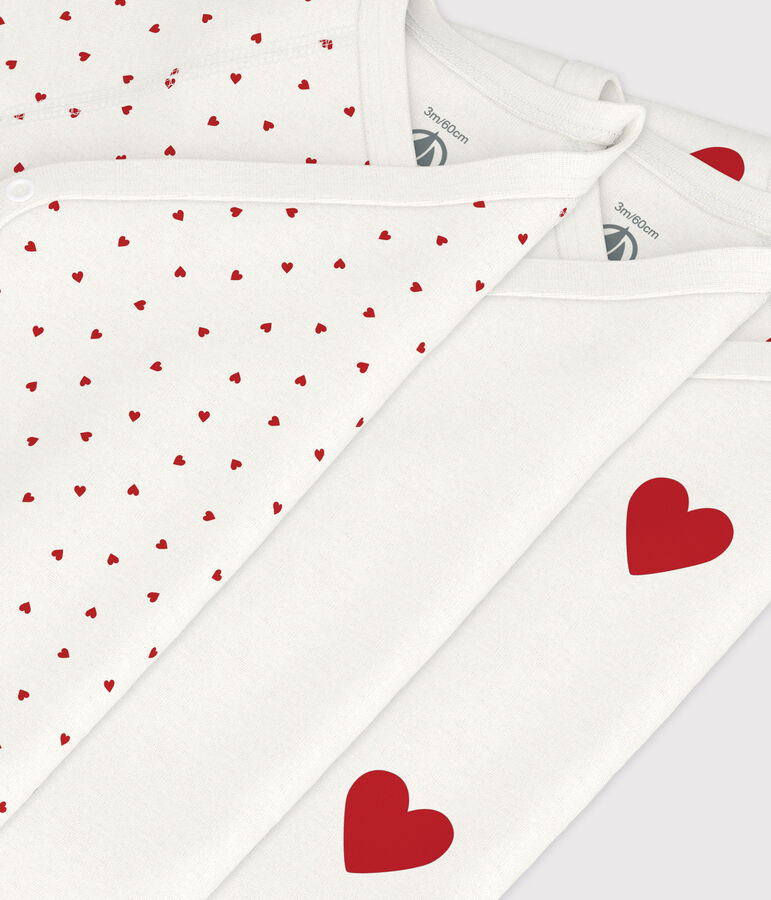 Juego de 3 bodis cruzados de algod&oacute;n de manga corta con corazones para beb&eacute; variante 1