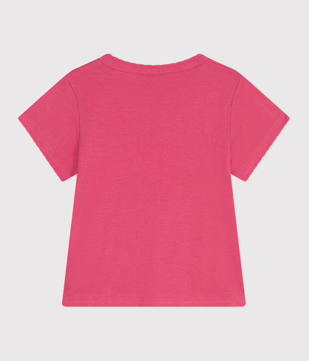 Camiseta infantil lisa de manga corta de algod&oacute;n rosa