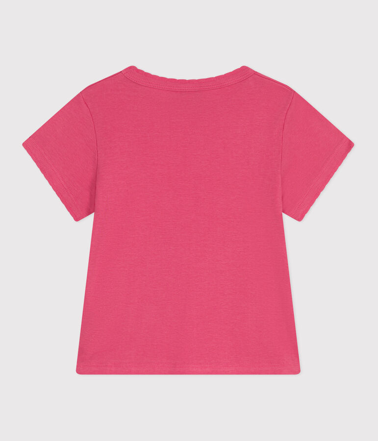 Camiseta infantil lisa de manga corta de algod&oacute;n rosa