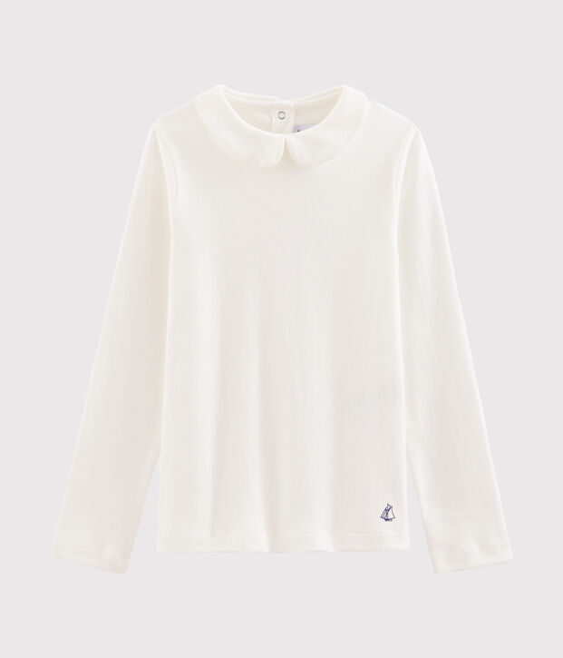 Camiseta ni&ntilde;a con cuello babero blanco