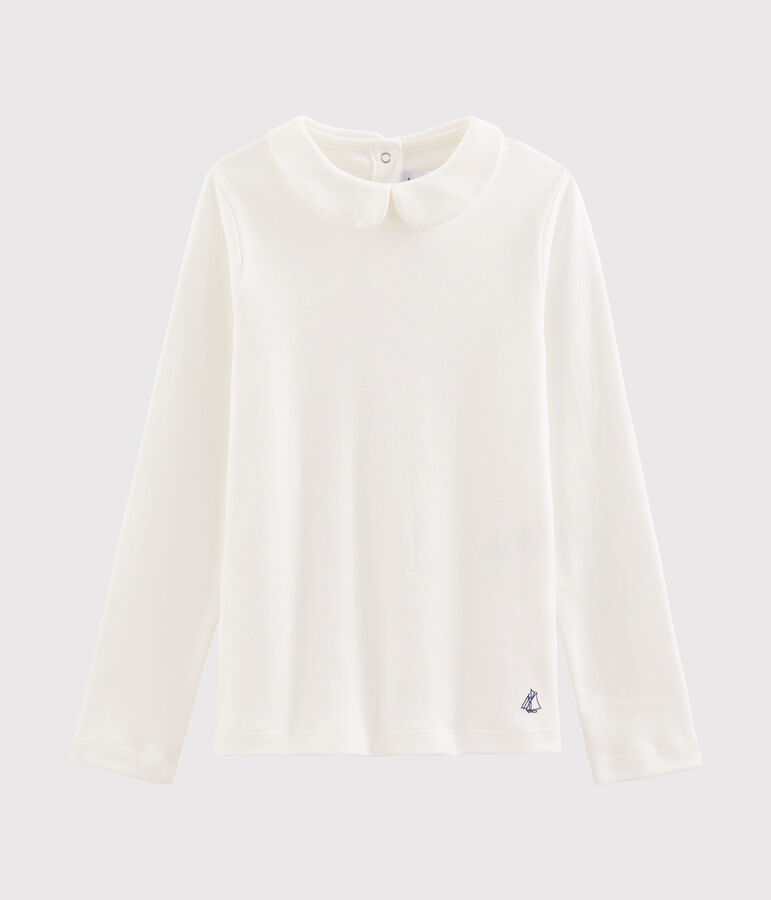 Camiseta ni&ntilde;a con cuello babero blanco