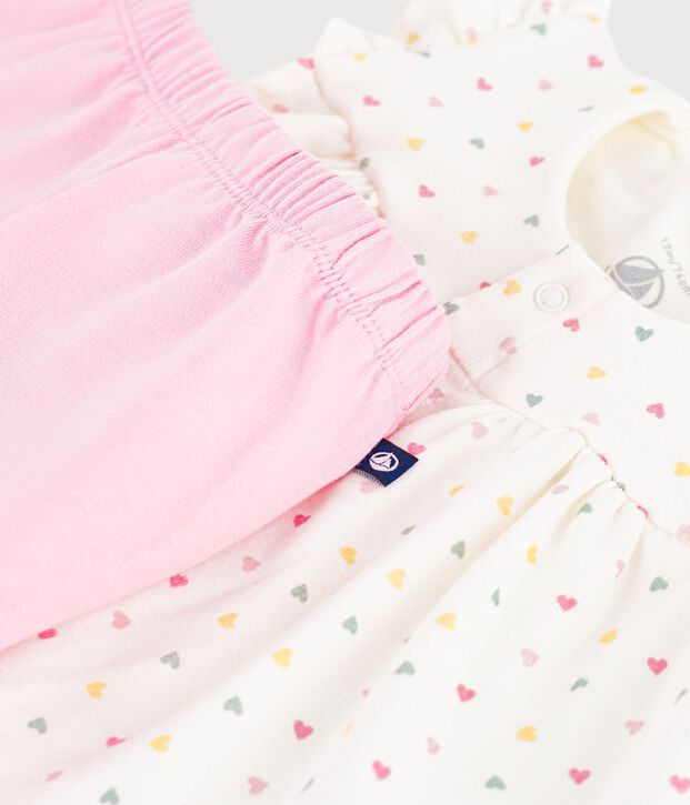 Conjunto de algod&oacute;n de 2 piezas con estampado de minicorazones para beb&eacute; blanco/multicolor