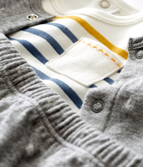 Conjunto de tres piezas en túbico Jacquard para bebé niño gris SUBWAY/blanco MULTICO