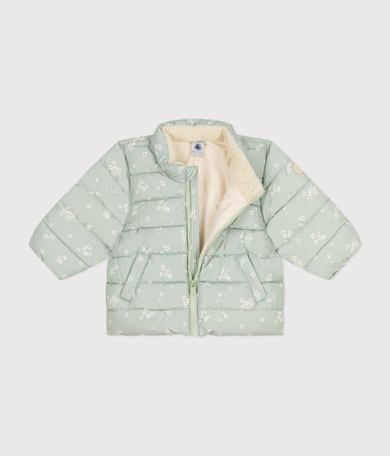 Plumífero estampado con capucha plegable para bebé verde HERBIER/blanco MULTICO