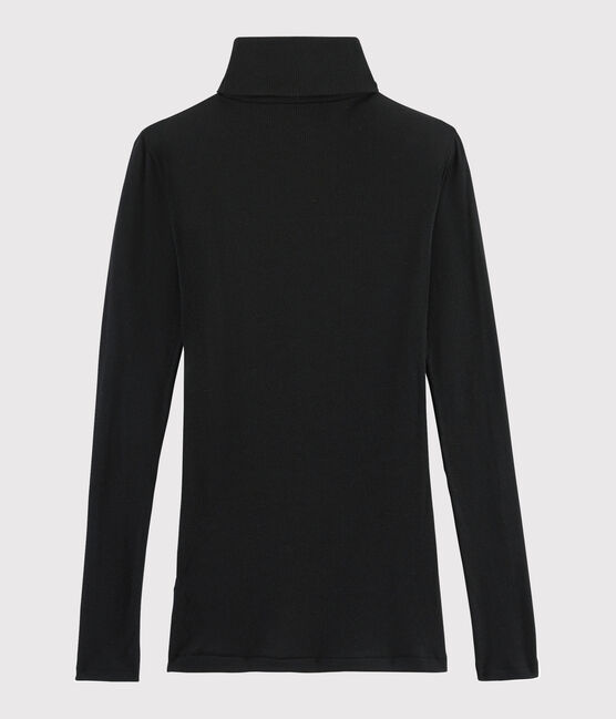Prenda de cuello cisne de lana y algodón de mujer negro NOIR