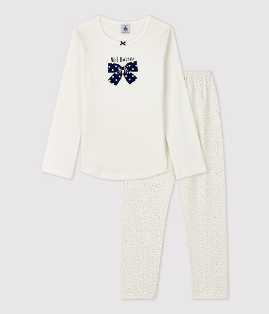 Pijama de lunares de niña de algodón orgánico blanco MARSHMALLOW/azul MEDIEVAL