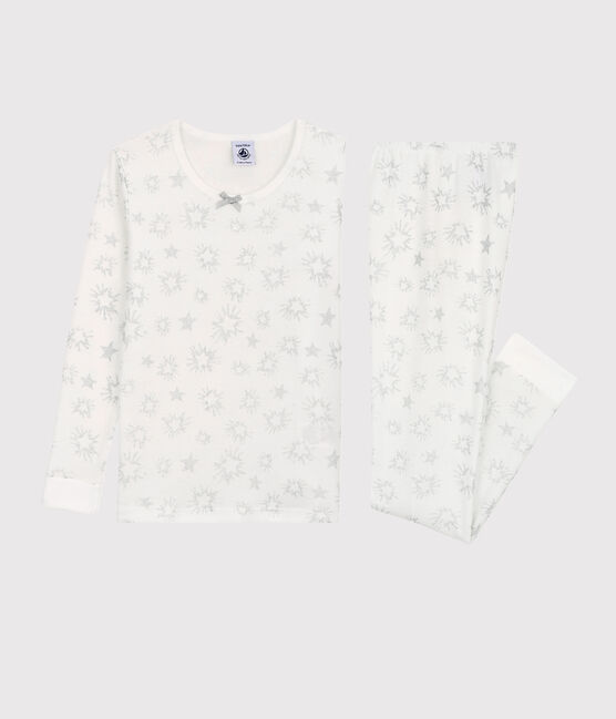 Pijama snugfit con estampado de estrellas con purpurina de niña de algodón blanco MARSHMALLOW/blanco MULTICO