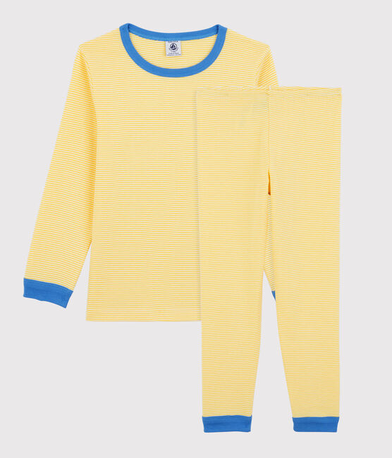 Pijama milrayas de algodón orgánico infantil unisex amarillo ORGE/blanco MARSHMALLOW