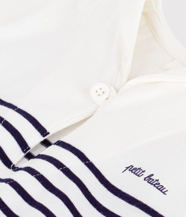 Pelele corto de algod&oacute;n a rayas con cuello de uniforme para beb&eacute; azul/azul