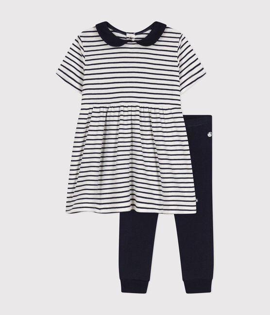 Conjunto de vestido y mallas de algodón para bebé blanco MARSHMALLOW/azul SMOKING