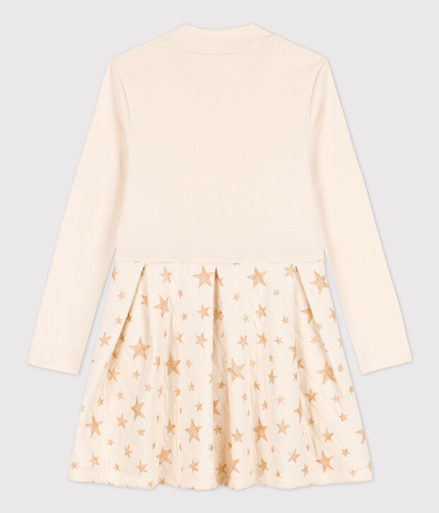 Vestido de dos materiales de manga larga para ni&ntilde;a crudo