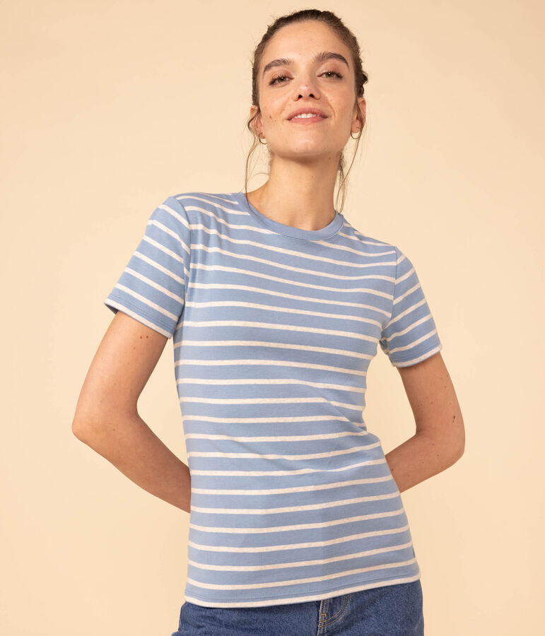Camiseta L'ICONIQUE de algod&oacute;n con cuello redondo para mujer azul/beige